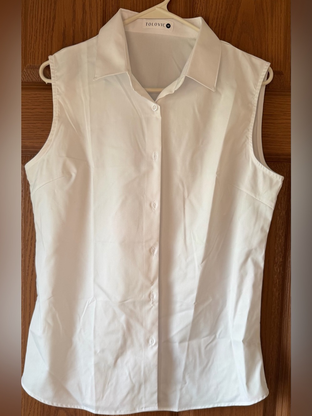Tolovic White Sleeveless Button-Down Shirt